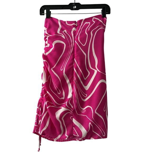 EUC Le Lis Collection Strapless Retro Ruched Pink Swirl Bodycon Mini Dress-Small - Picture 2 of 9